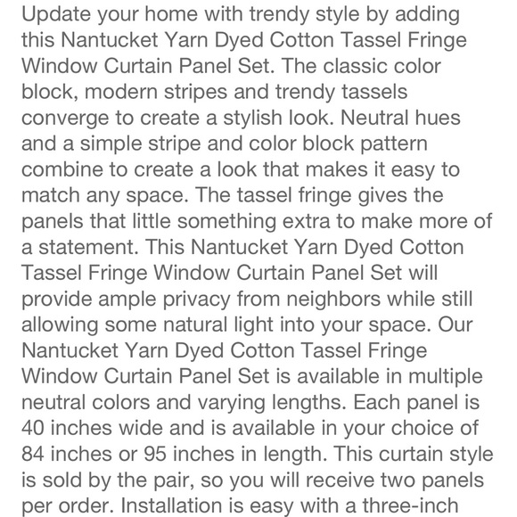 Set of 2 95"x40" Coastal Nantucket Fringe
Window Curtain Panels Lush Décor - Picture 5 of 8